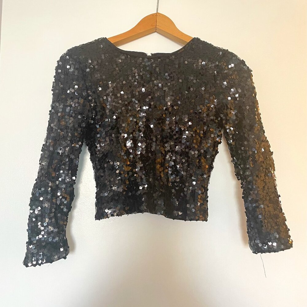 Dynamite - Black Sequin Cropped Top (Size XS)